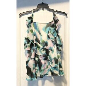 International Concepts Women's Ruffle-Trim Apron-Neck Tank L, Meera Abstract NWT